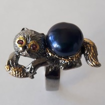 Кольцо с жемчугом "Черный Кот"  