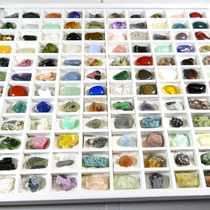 Коллекция галтованных и необработанных минералов в пенале на 120 ячеек